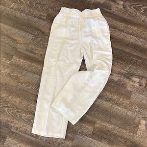 White Linen Elastic Waist Pants